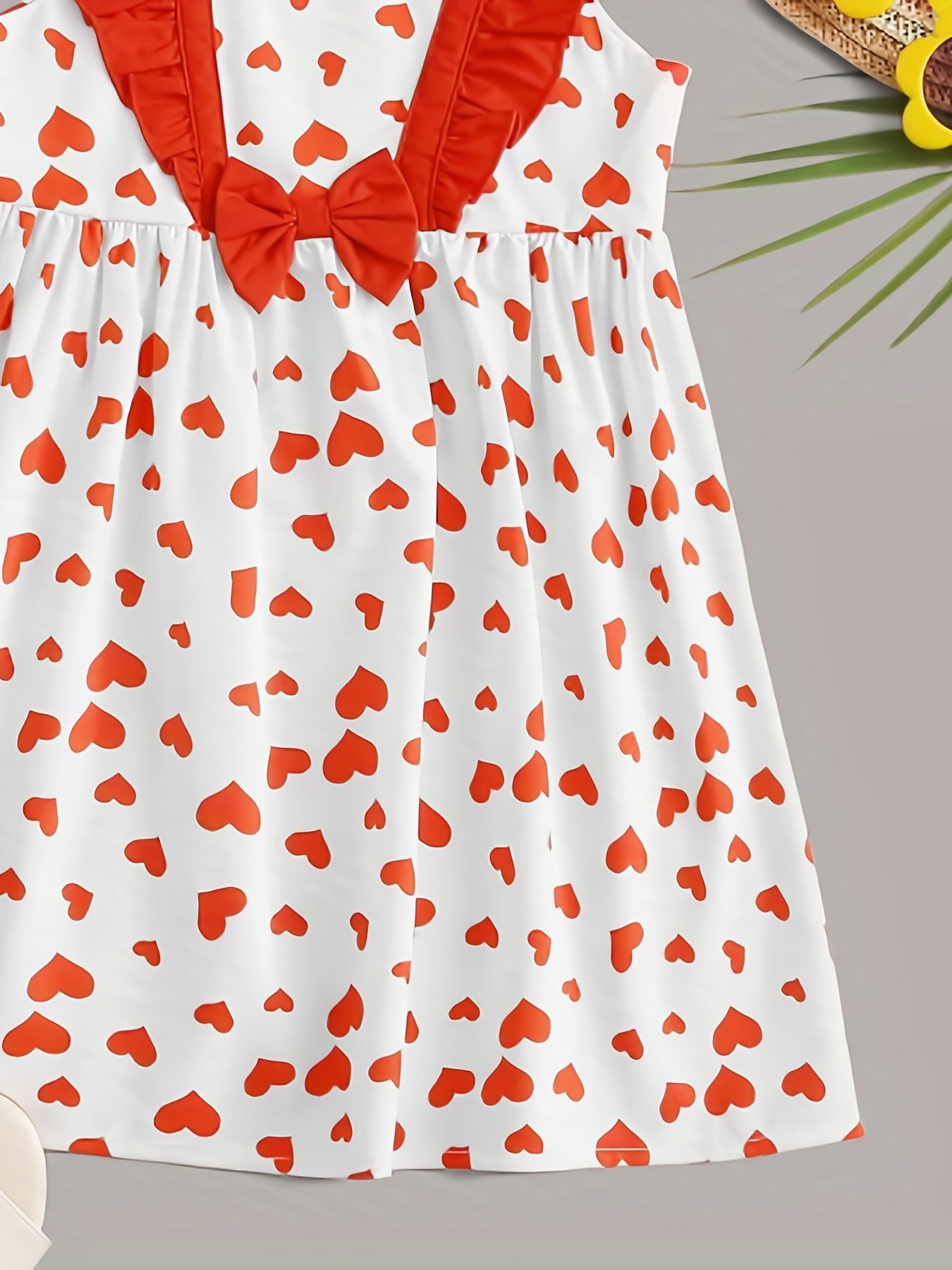 Toddler Girls Heart Graphic Bow Princess Dress For Party Beach