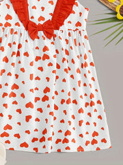 Toddler Girls Heart Graphic Bow Princess Dress For Party Beach