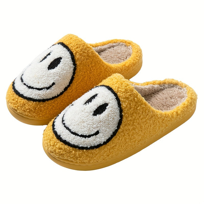 Women's Fuzzy Smile Face Slippers Warm Indoor Plush Shoes