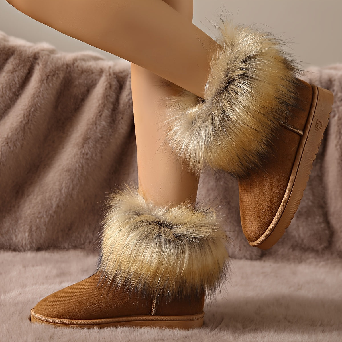 Women's Faux Fur Snow Boots Plush Thermal Non Slip Shoes