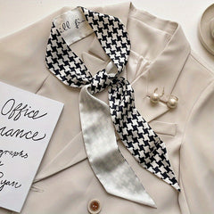 Geometric Print Skinny Scarf Silk Block Ribbon Necktie Neckerchief