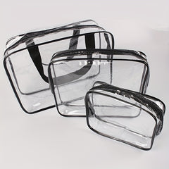 3 Pack Large Clear Cosmetic Bags with Handle Plastic Toiletry Pouches