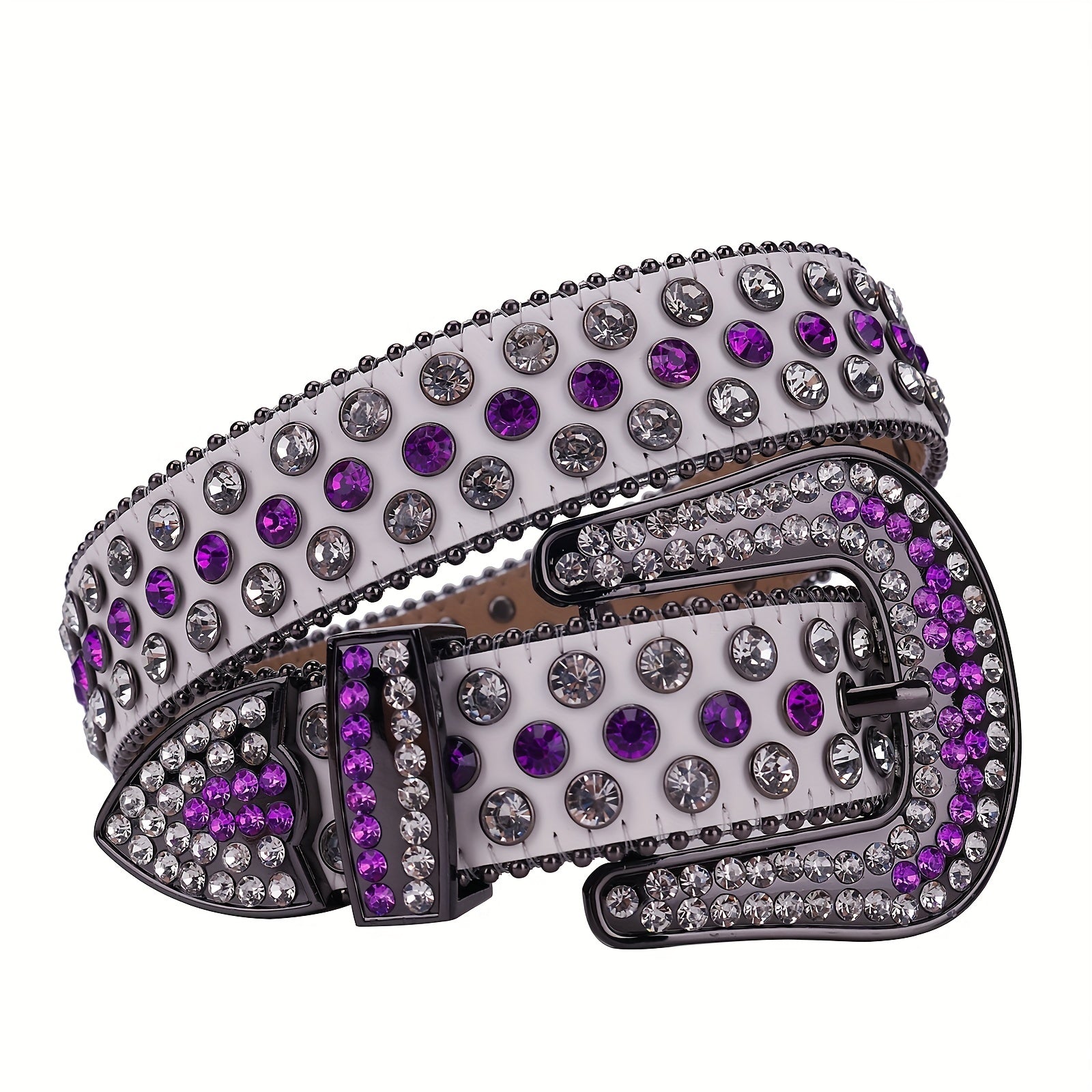 Men's Women's UV Leather Rhinestone Belt Western Cowboy Bling