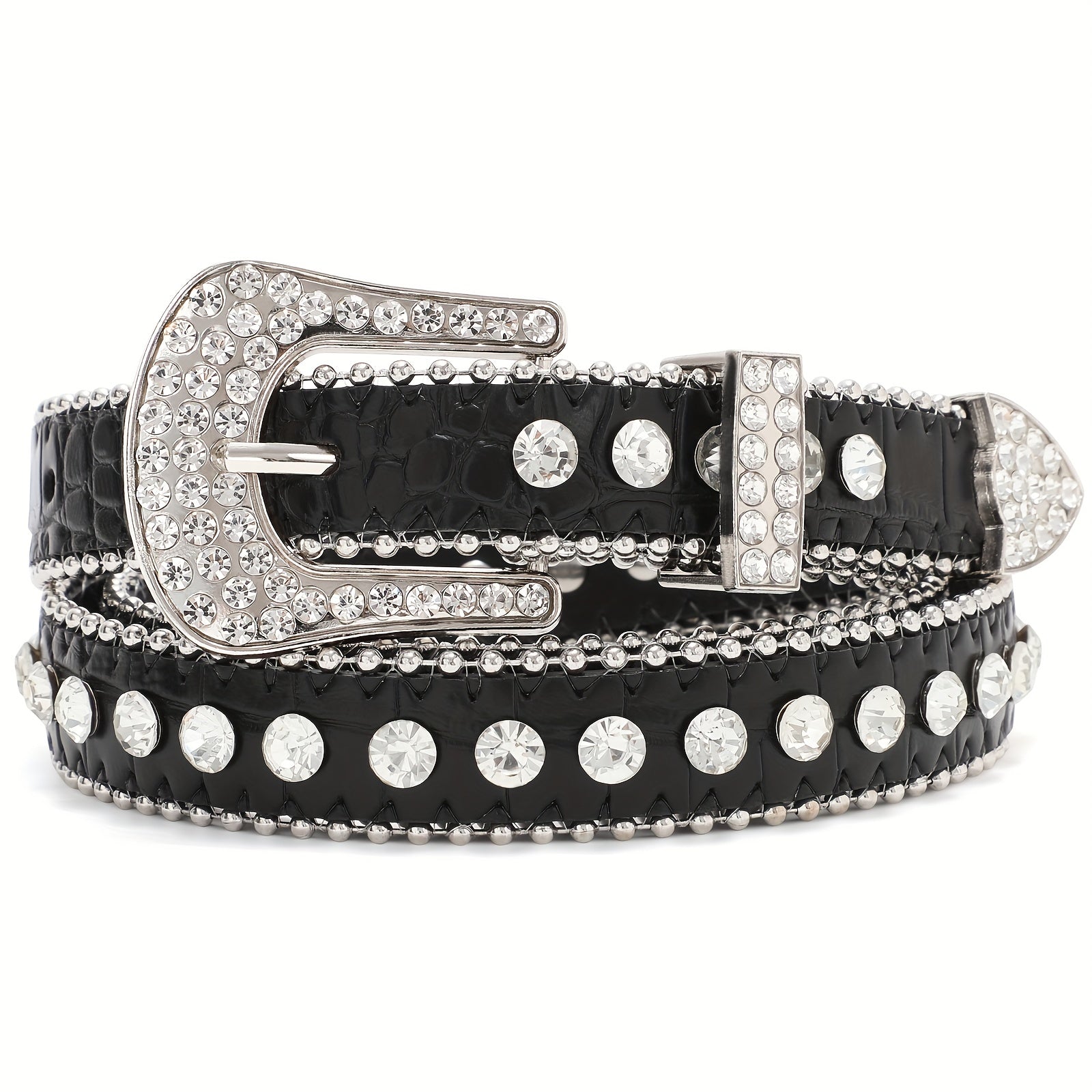 Rhinestone Inlaid PU Belt Hip Hop Sparkling Solid Belt for Women & Men