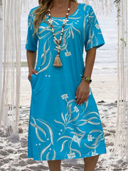  Boho Dress Women's Plus Floral Print Midi T shirt Dress