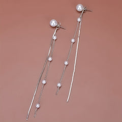 Long Dangle Earrings with Faux Pearl Decor