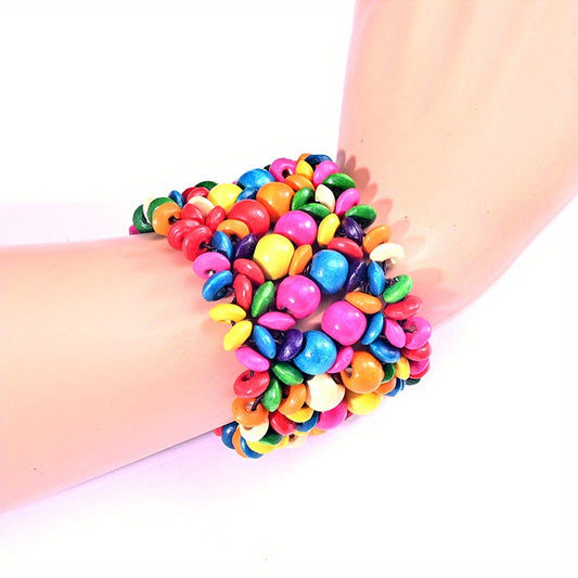 Boho Colorful Stretch Bracelet Bangle Wooden Bead Hand Jewelry