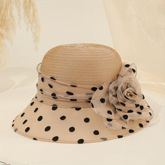Polka Dot Bucket Hat Mesh Flower Decor Organza Sun Hats Lightweight Summer Derby