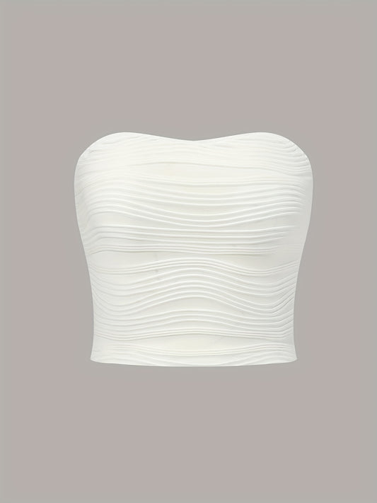 Wavy Textured Tube Top Off Shoulder Slim Top