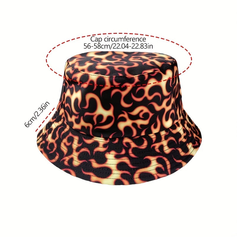 Yellow Flame Print Bucket Hat Reversible Unisex Hip Hop Basin Hat