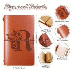 Personalized Initial PU Leather Journal Refillable Notebook