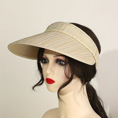 Striped Pleated Visor Hat Solid Wide Brim UV Protection Sun Hat for Women
