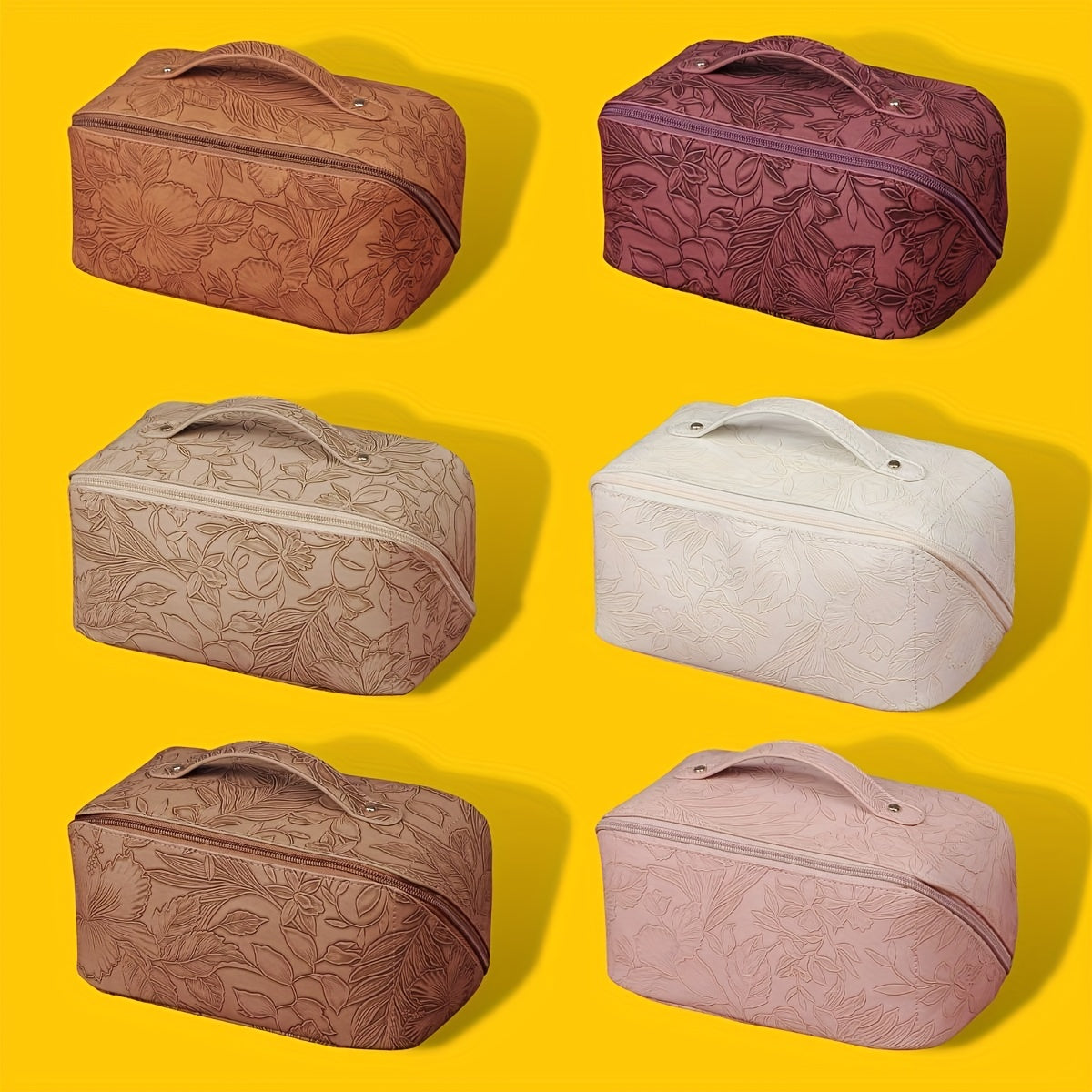 Vintage Floral Cosmetic Bag with Handle Large Capacity Makeup Organizer