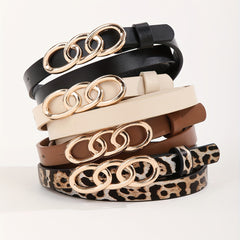 Leopard Print PU Leather Belt Triple Oval Ring Buckle Casual Jeans Pants Belts