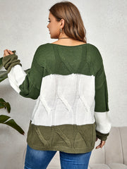 Colorblock Jacquard V Neck Sweater Plus Size