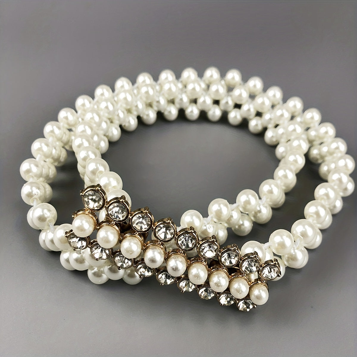 Rhinestone Faux Pearl Belt Elastic Waistband Women Casual Dress Girdle