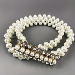 Rhinestone Faux Pearl Belt Elastic Waistband Women Casual Dress Girdle