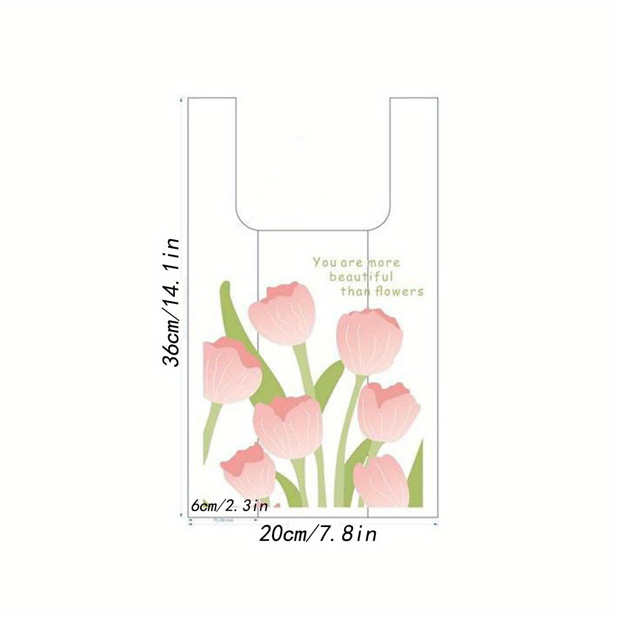 100pcs Tulip Print Shopping Bags for Stores & Bakeries