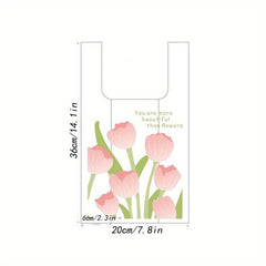 100pcs Tulip Print Shopping Bags for Stores & Bakeries