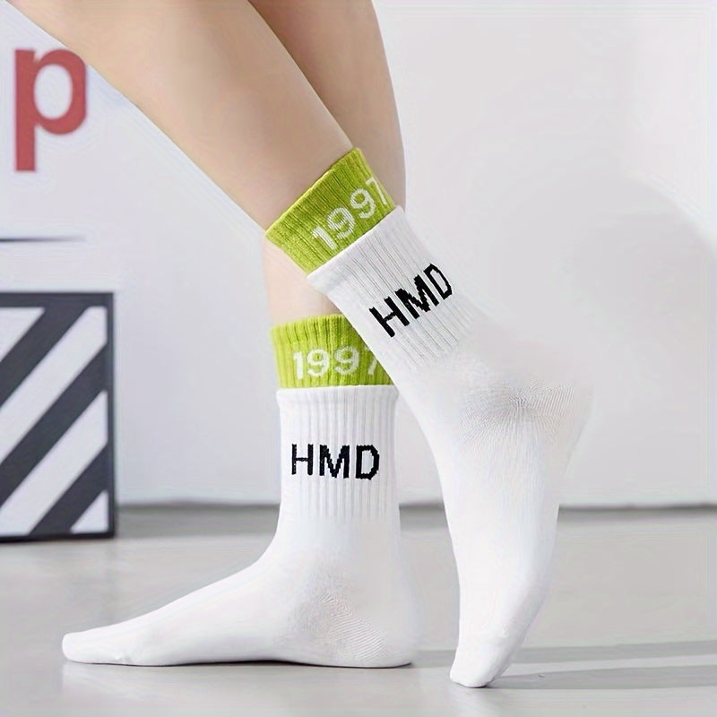 5 Pairs Letter & Number Print Socks Women's Stockings