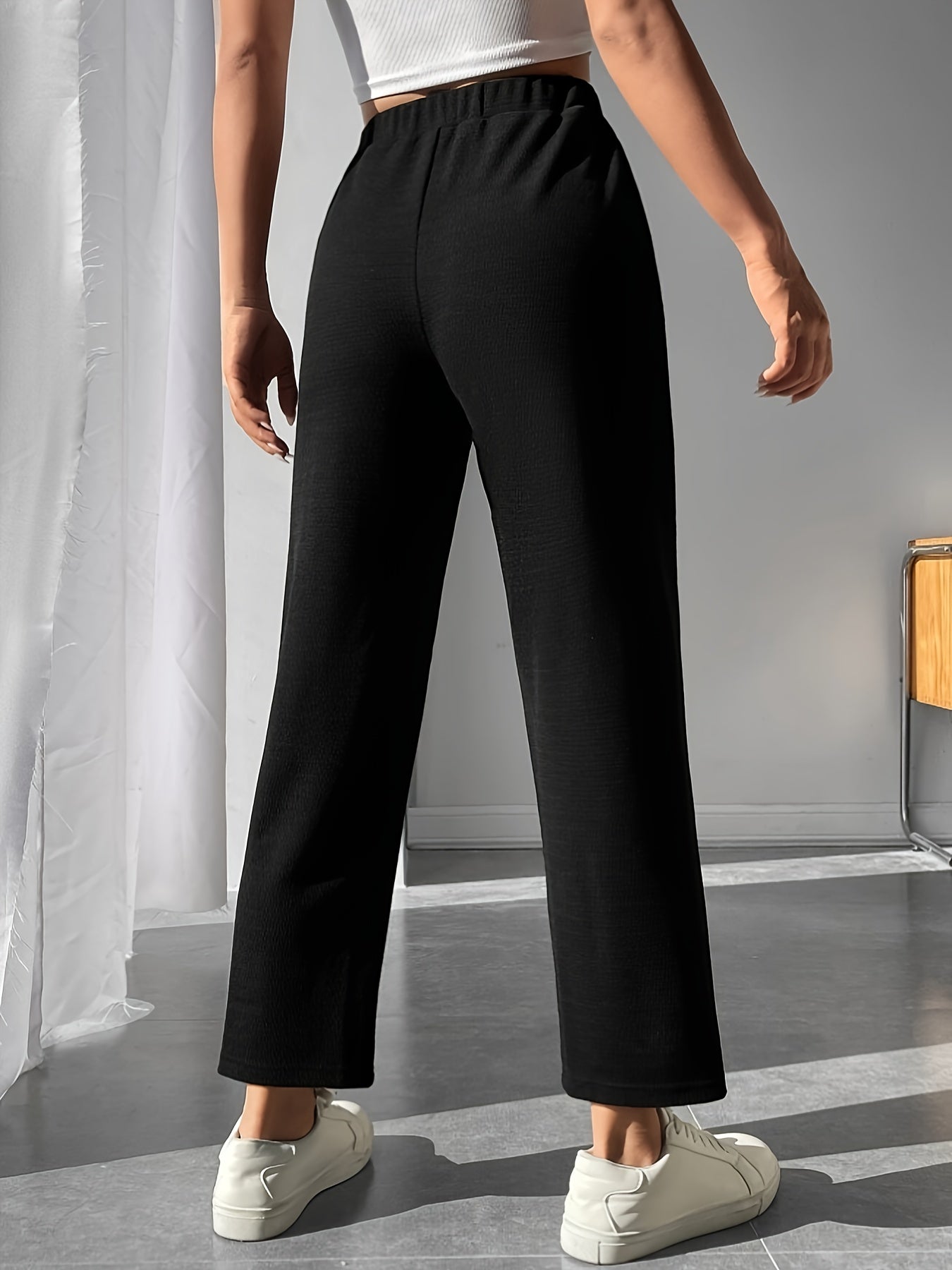  Casual Pants Women's Plus Letter Patched Elastic Waist Straight Leg