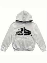 Y2K Letter & Star Print Sweatshirt Zip Up Hoodie