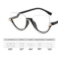 Cat Eye Clear Lens Glasses Rhinestone Decor Semi Rimless Party Glasses