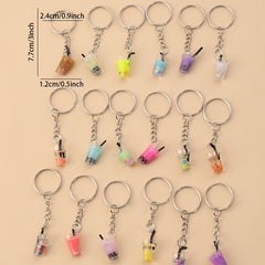 18pcs Glass Bottle Pendants Resin Fruit Juice Keychain Colourful Drink Cup Milk