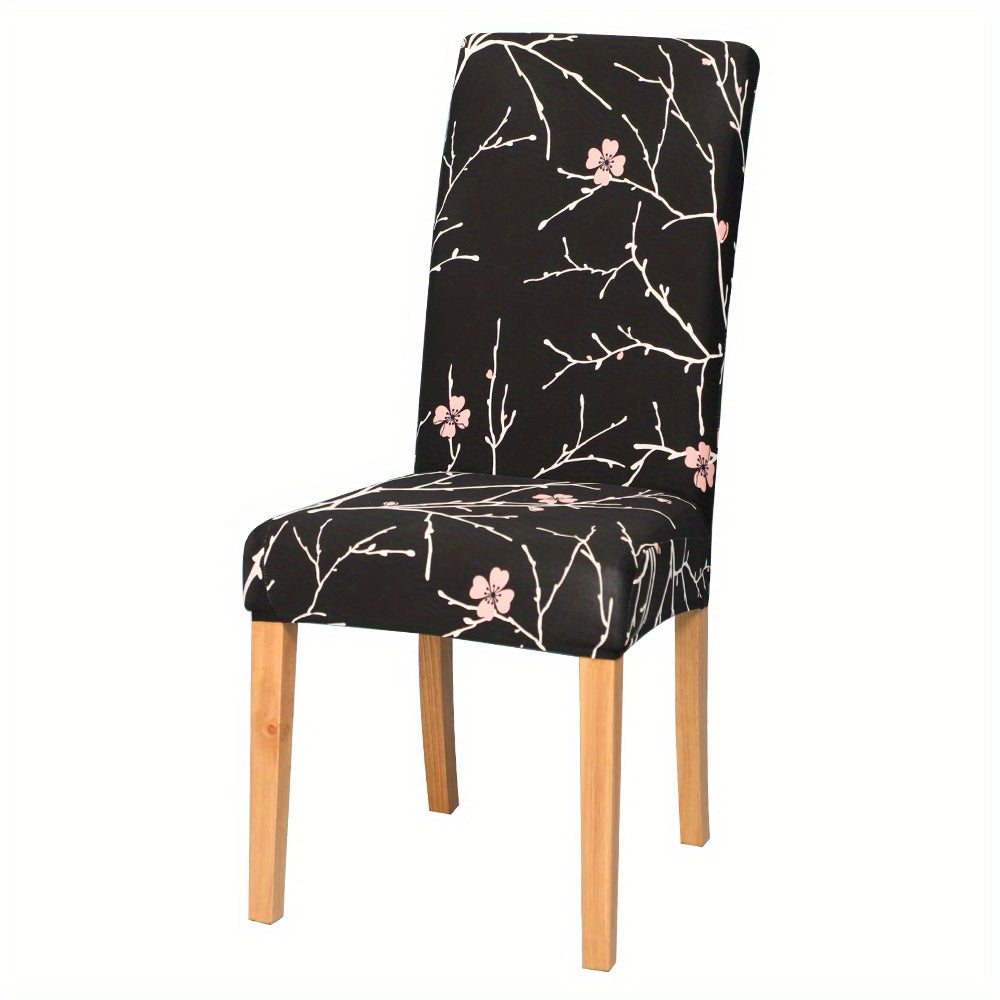 Stretch Chair Slipcover Milk Silk Flower Plant Print for Dining Room