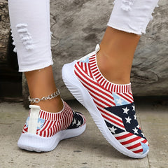Women's Flag Pattern Knit Slip On Sneakers Lightweight Shoes