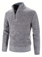 Men's Herringbone Twill Pullover Sweater - Fall Winter High Neck Stretch Jacket