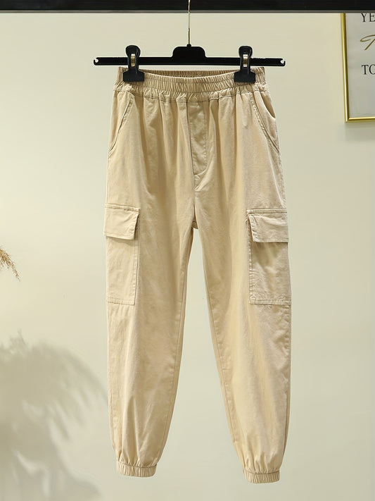 Girls Casual Cargo Pants With Pockets Solid Stretch Pants
