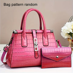 Crocodile Print Satchel Top Handle Tote Bag & Clutch Purse Set