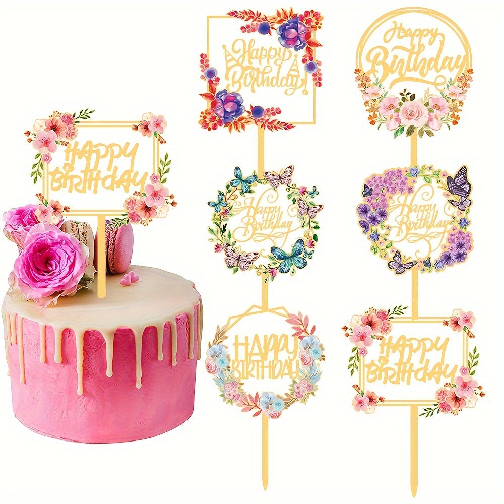 1pc Happy Birthday Butterfly Flower Cake Insert Decoration
