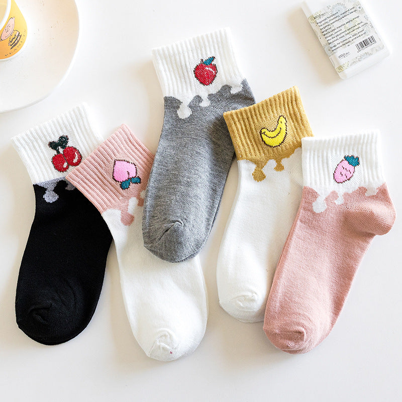Cartoon Fruit Socks College Style Women's Stockings