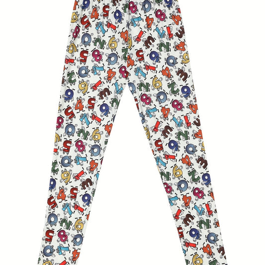 Girls Fancy Number Print Leggings Slim Fit Stretchy Pants