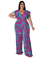 Floral Print Cap Sleeve Jumpsuit Women's Plus Size