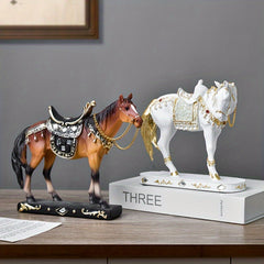 Modern Horse Figurine Decor with Detailed Saddle & Tack