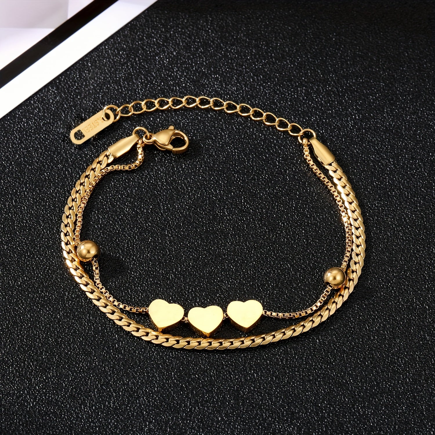 Heart Shape Adjustable Chain Bracelet Stainless Steel Hand Chain for Women