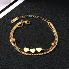 Heart Shape Adjustable Chain Bracelet Stainless Steel Hand Chain for Women