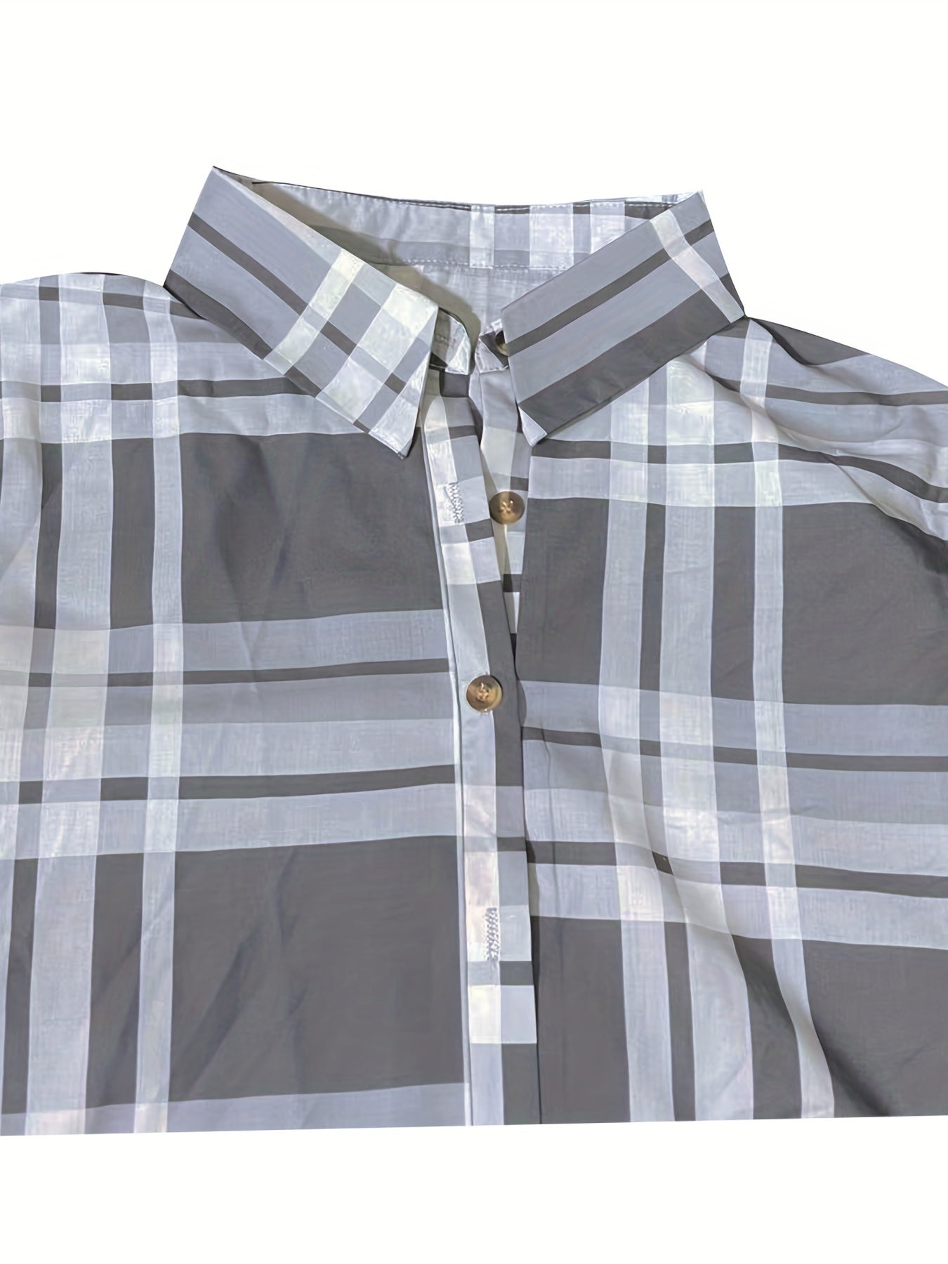  Plaid Print Button Up Long Sleeve Blouse