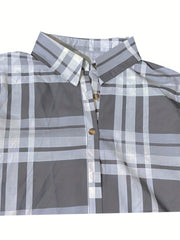  Plaid Print Button Up Long Sleeve Blouse