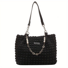 Pleated Bubbles Pearl Tote Bag Nylon Lightweight Shoulder Bag
