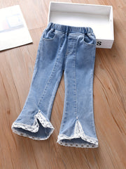Girls Jeans Lace Cuffs Bell Bottom Pants for Spring/Autumn