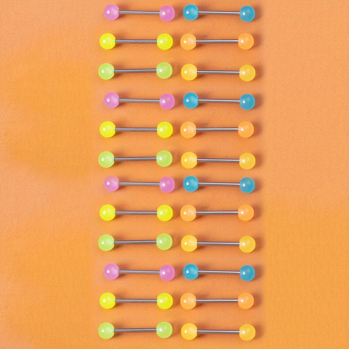 6 Pcs Glow In Dark Tongue Rings 14G Stainless Steel Bar Unisex 6mm Acrylic Ball