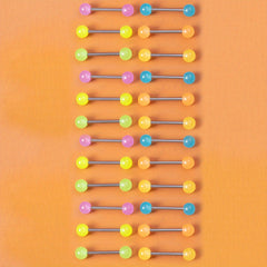 6 Pcs Glow In Dark Tongue Rings 14G Stainless Steel Bar Unisex 6mm Acrylic Ball