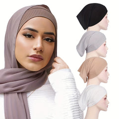 Striped Under Scarf Hijab Cap Solid Knitted Undercap Casual Bonnet