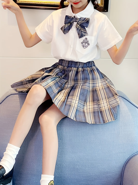 Girls' Plaid Print Varsity Style Pleated Skirt For Summer