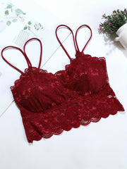 Lace Wireless Cami Bra Double Straps Comfort Padded Crop Top