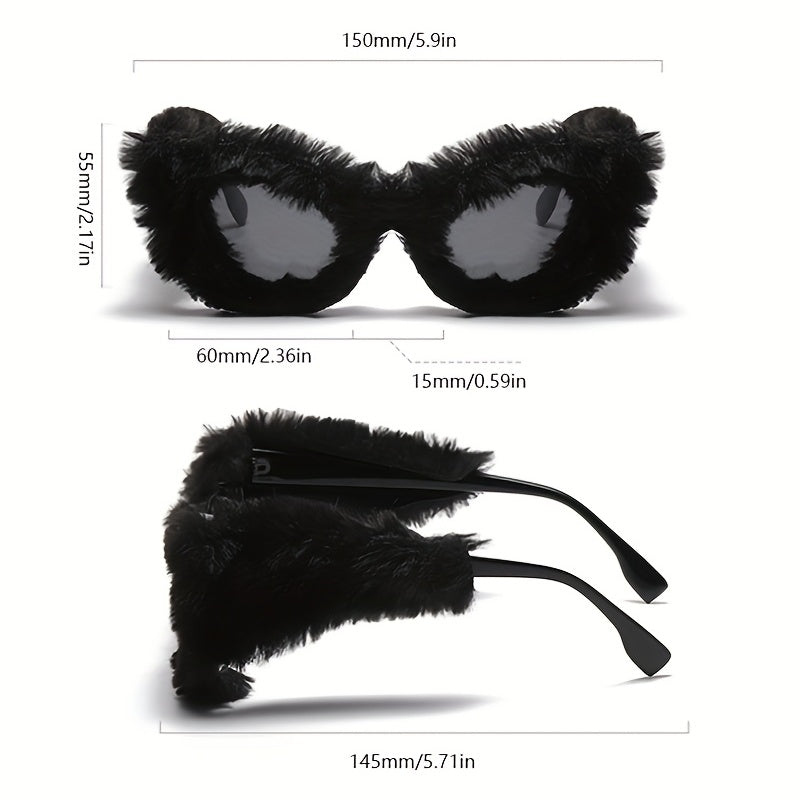 Fuzzy Cat Eye Sunglasses For Women Men Y2K Plush Club
